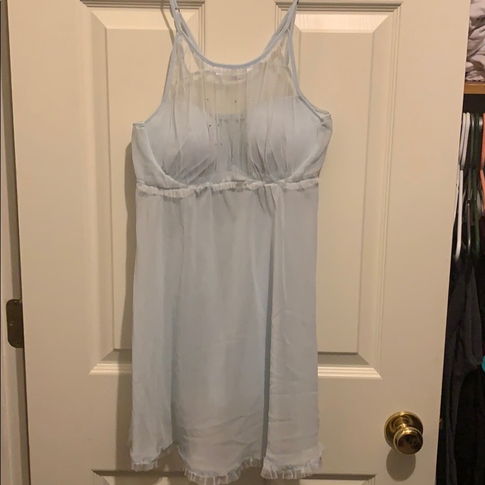 Baby blue lingerie.